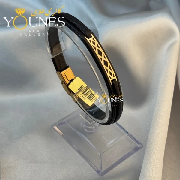 دستبند طلا چرم مردانه هندسی لوزی L121